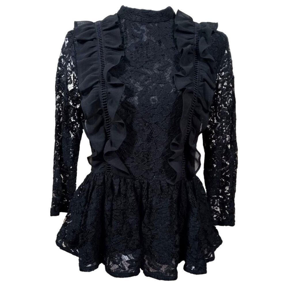 Marled Reunited Clothing Sexy Womens Lace Ruffle Peplum Blouse Size Small